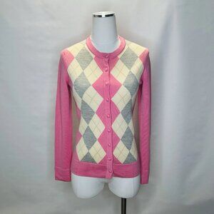 Lilly Pulitzer Merino Wool Pink Argyle Cardigan Sweater Women's Size Small